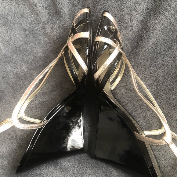 Lauren RL Black Gold Sandal Platform Shoes 6.5 37 - Picture 3 of 14